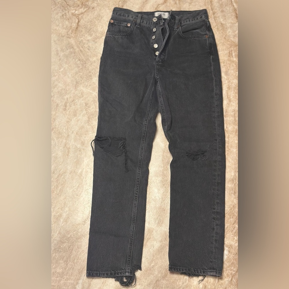 AGOLDE | 90’s Mid Rise Straight | Black Distressed Wash